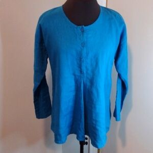 Flax 100% linen turquoise long sleeve tunic Size S
